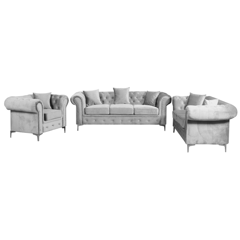 Casa si Gradina - Mobilier - Canapele si coltare - Canapele - Canapea extensibila de lux 3 locuri, stofa gri deschis Velvet, ROMANO - Infinity.ro