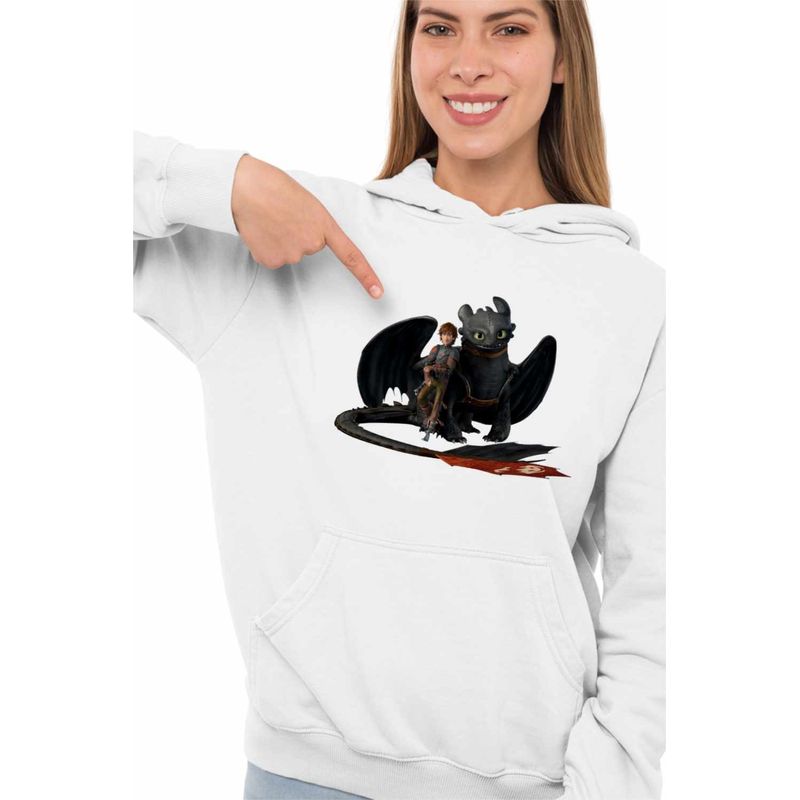 Fashion, accesorii si bijuterii - Femei - Imbracaminte femei - Hanorace femei - Hanorac Femei Hiccup Toothless How to train your dragon, alb, marime 2XL - Infinity.ro