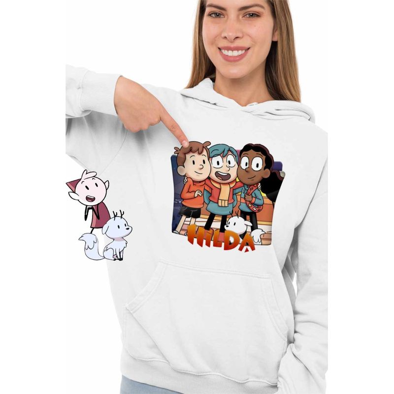 Fashion, accesorii si bijuterii - Femei - Imbracaminte femei - Hanorace femei - Hanorac Femei Hilda Dream Team Prieteni Frida David, alb, marime 2XL - Infinity.ro