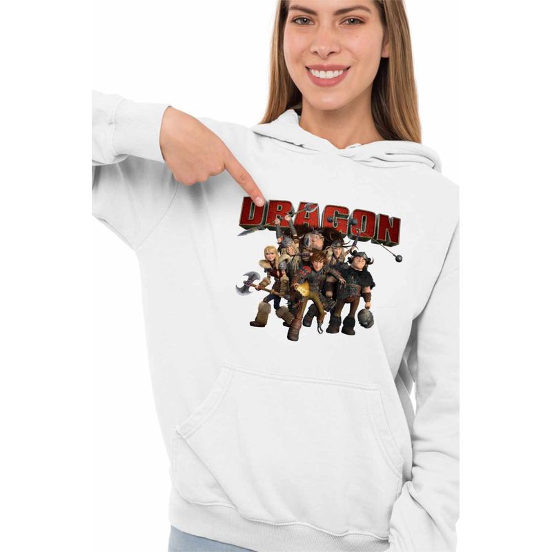 Fashion, accesorii si bijuterii - Femei - Imbracaminte femei - Hanorace femei - Hanorac Femei How to train your dragon, alb, marime 2XL - Infinity.ro