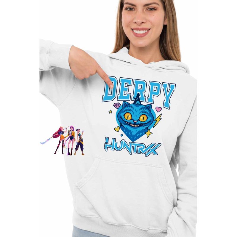 Fashion, accesorii si bijuterii - Femei - Imbracaminte femei - Hanorace femei - Hanorac Femei Huntrix Derpy Pisica Kpop Demon Hunters, alb, marime 2XL - Infinity.ro