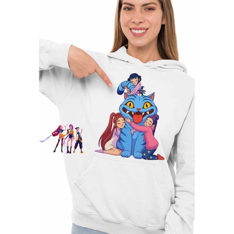 Fashion, accesorii si bijuterii - Femei - Imbracaminte femei - Hanorace femei - Hanorac Femei Huntrix Motan Dragon Derpy Kpop, alb, marime 2XL - Infinity.ro