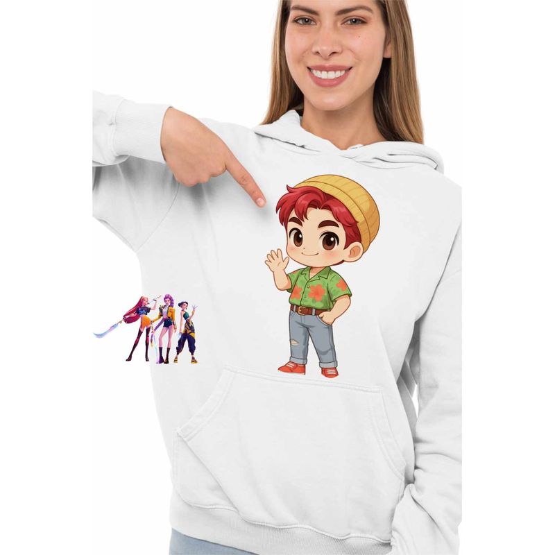 Fashion, accesorii si bijuterii - Femei - Imbracaminte femei - Hanorace femei - Hanorac Femei Huntrix Saja Boys Abby Kpop Demon Hunters, alb, marime 2XL - Infinity.ro
