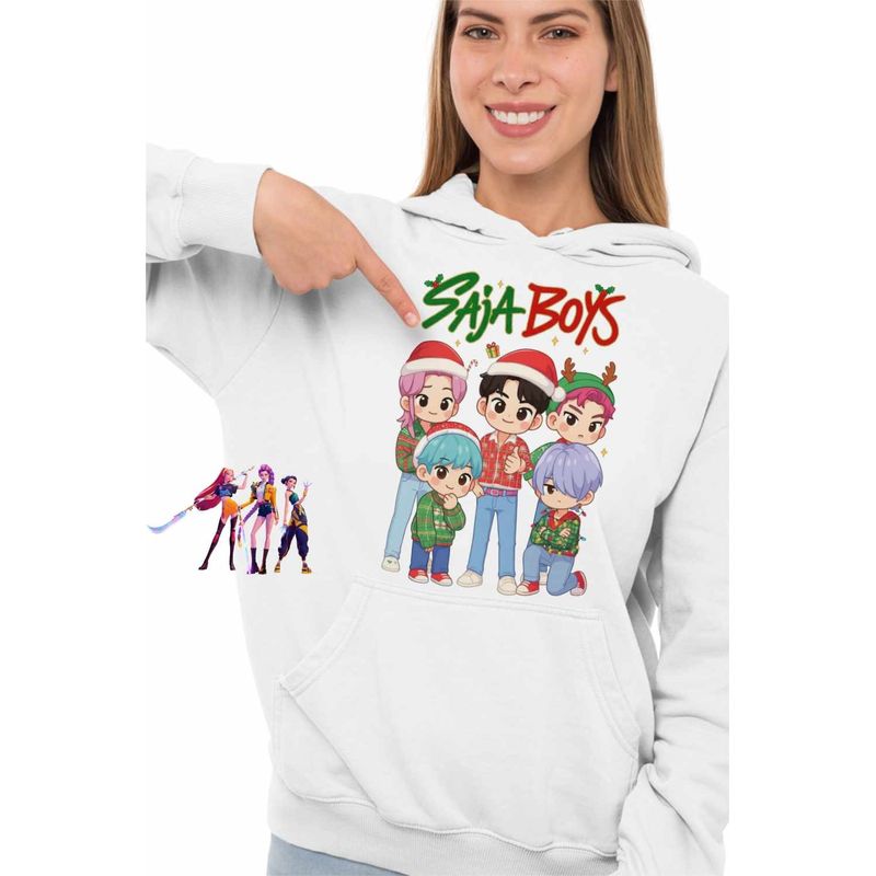 Fashion, accesorii si bijuterii - Femei - Imbracaminte femei - Hanorace femei - Hanorac Femei Huntrix Saja Boys Craciun Kpop, alb, marime 2XL - Infinity.ro