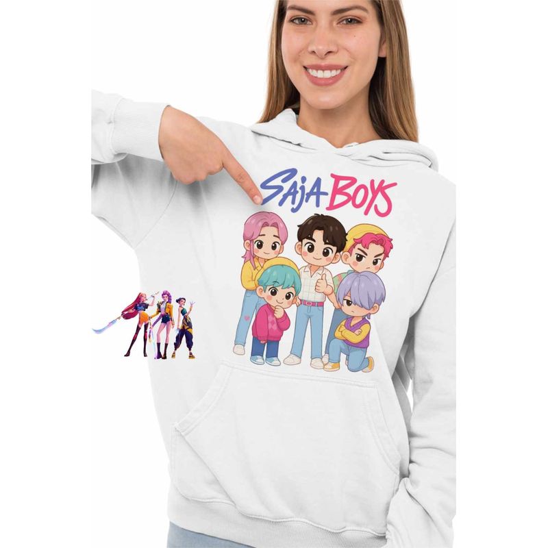 Fashion, accesorii si bijuterii - Femei - Imbracaminte femei - Hanorace femei - Hanorac Femei Huntrix Saja Boys Kpop Demon Hunters, alb, marime 2XL - Infinity.ro
