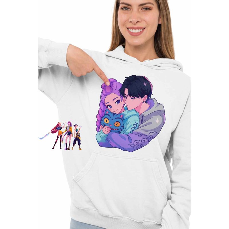 Fashion, accesorii si bijuterii - Femei - Imbracaminte femei - Hanorace femei - Hanorac Femei Huntrix Saja Love Kpop Demon Hunters, alb, marime 2XL - Infinity.ro