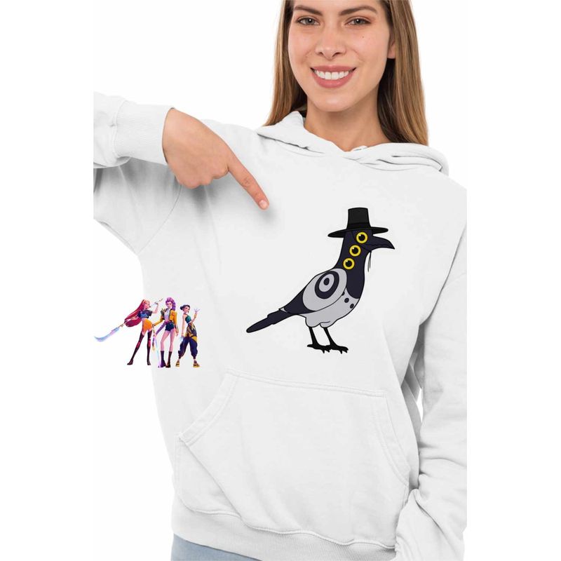 Fashion, accesorii si bijuterii - Femei - Imbracaminte femei - Hanorace femei - Hanorac Femei Huntrix Sussie Corb Pasare Kpop, alb, marime 2XL - Infinity.ro