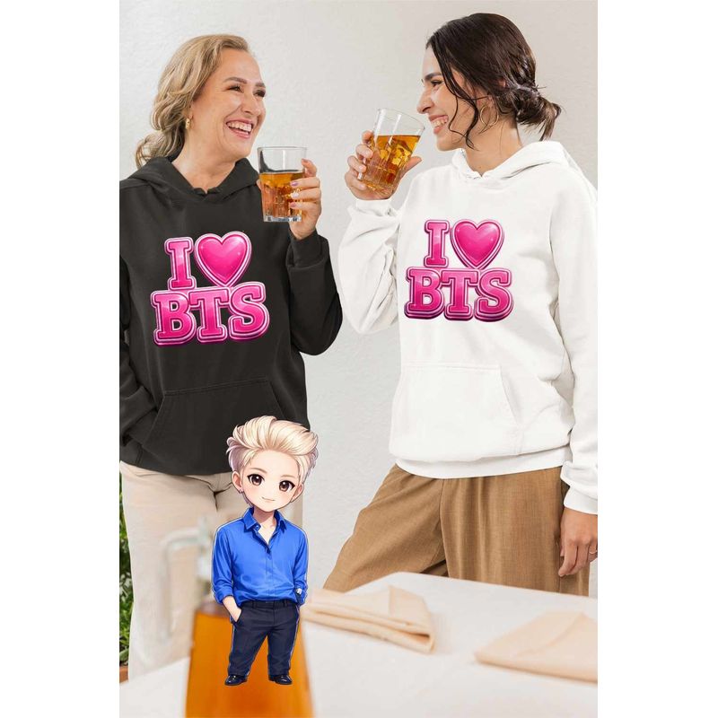 Fashion, accesorii si bijuterii - Femei - Imbracaminte femei - Hanorace femei - Hanorac Femei I Love BTS Bangtan K-Pop, alb, marime 2XL - Infinity.ro