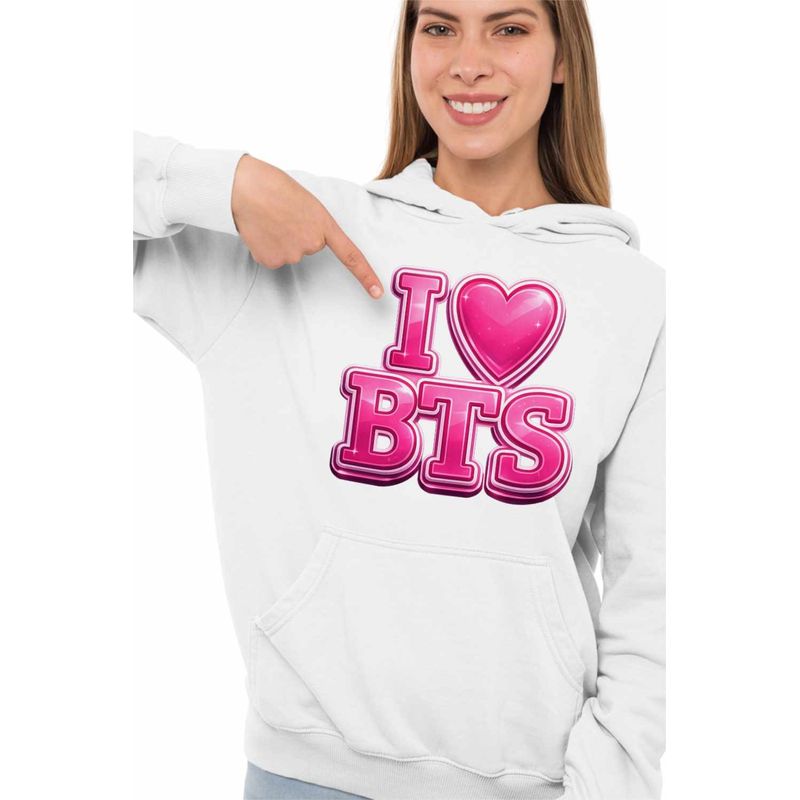 Fashion, accesorii si bijuterii - Femei - Imbracaminte femei - Hanorace femei - Hanorac Femei I Love BTS Bangtan K-Pop, alb, marime 2XL - Infinity.ro