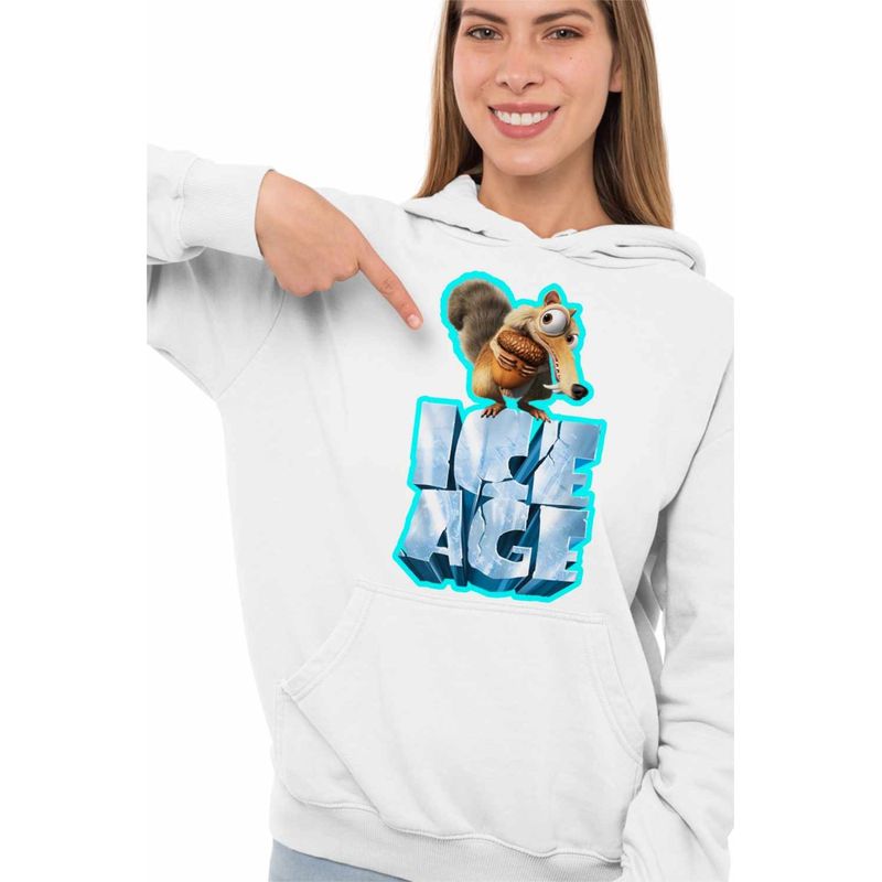 Fashion, accesorii si bijuterii - Femei - Imbracaminte femei - Hanorace femei - Hanorac Femei Ice Age Scrat Mood, alb, marime 2XL - Infinity.ro