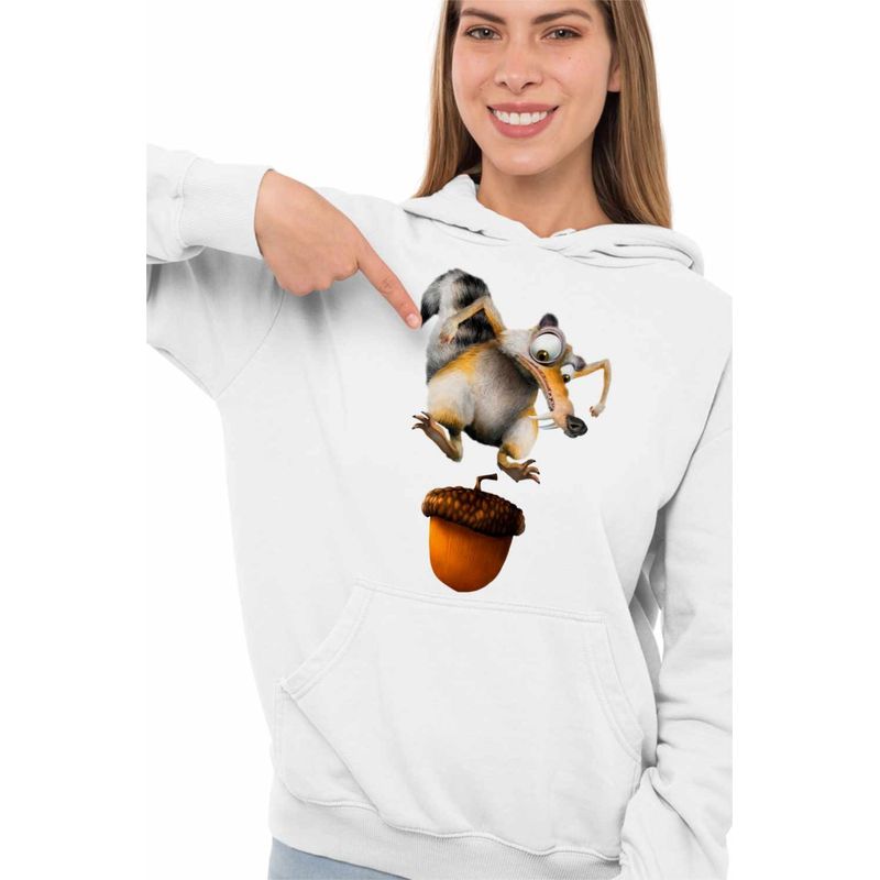 Fashion, accesorii si bijuterii - Femei - Imbracaminte femei - Hanorace femei - Hanorac Femei Ice Age Scrat Veverita, alb, marime 2XL - Infinity.ro