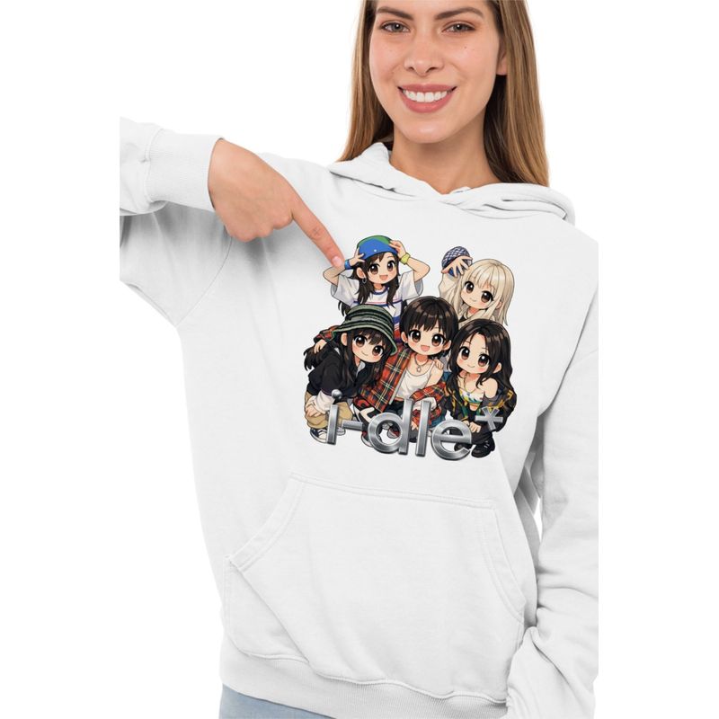 Fashion, accesorii si bijuterii - Femei - Imbracaminte femei - Hanorace femei - Hanorac Femei I-dle Kpop Cartoon Idle Merch, alb, marime 2XL - Infinity.ro