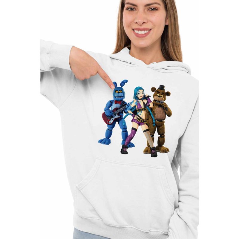 Fashion, accesorii si bijuterii - Femei - Imbracaminte femei - Hanorace femei - Hanorac Femei Jinx Fnaf Arcane Fredy Runeterra, alb, marime 2XL - Infinity.ro