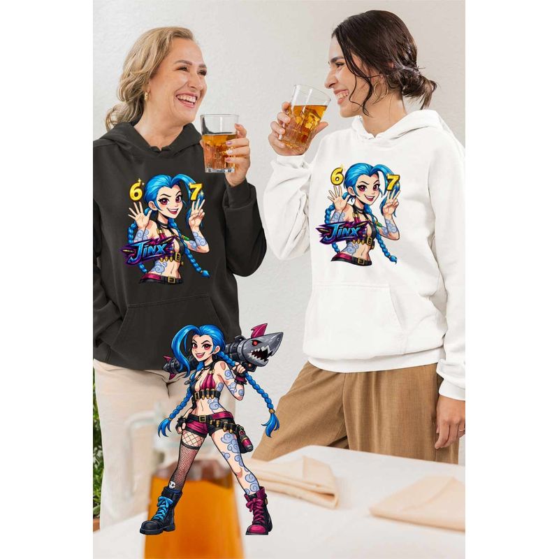 Fashion, accesorii si bijuterii - Femei - Imbracaminte femei - Hanorace femei - Hanorac Femei Jinx Six Seven Arcane Runeterra, alb, marime 2XL - Infinity.ro