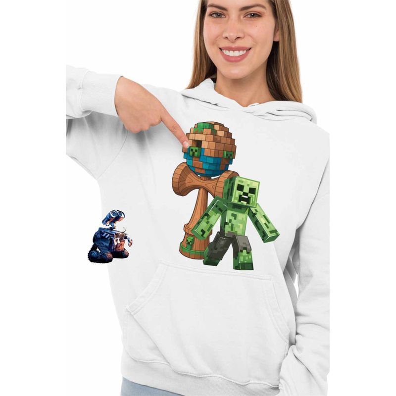 Fashion, accesorii si bijuterii - Femei - Imbracaminte femei - Hanorace femei - Hanorac Femei Kendama Minecraft Creeper Trial, alb, marime 2XL - Infinity.ro