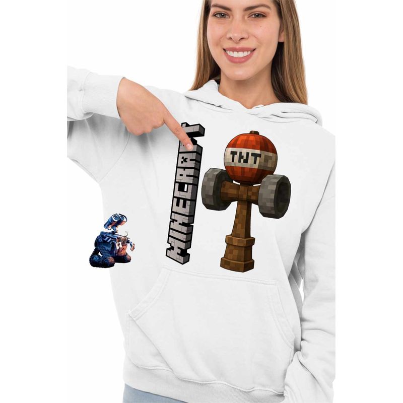 Fashion, accesorii si bijuterii - Femei - Imbracaminte femei - Hanorace femei - Hanorac Femei Kendama Minecraft TNT Roblox Skin, alb, marime 2XL - Infinity.ro