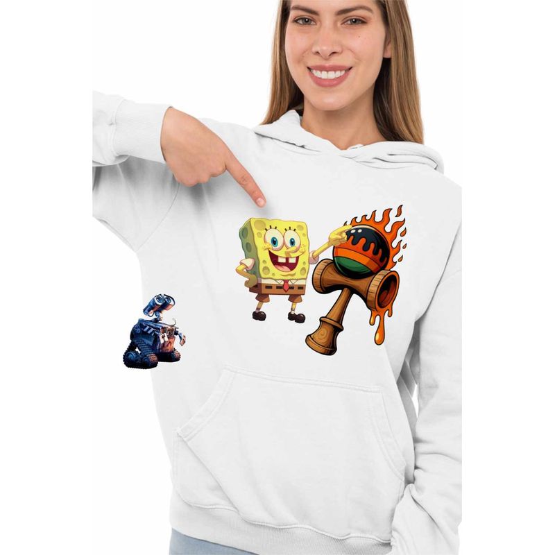 Fashion, accesorii si bijuterii - Femei - Imbracaminte femei - Hanorace femei - Hanorac Femei Kendama Spongebob Flacari Plankton Squarepants Pantaloni Patrati, alb, marime 2XL - Infinity.ro