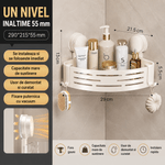 Casa si Gradina - Sanitare - Suporturi si accesorii baie - Suporturi baie - Suport colt baie/Bucatarie cu ventuze A ATAB, fara gaurire, 4 carlige, bara pentru prosop, aluminiu premium - Infinity.ro