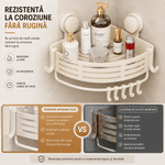 Casa si Gradina - Sanitare - Suporturi si accesorii baie - Suporturi baie - Suport colt baie/Bucatarie cu ventuze A ATAB, fara gaurire, 4 carlige, bara pentru prosop, aluminiu premium - Infinity.ro