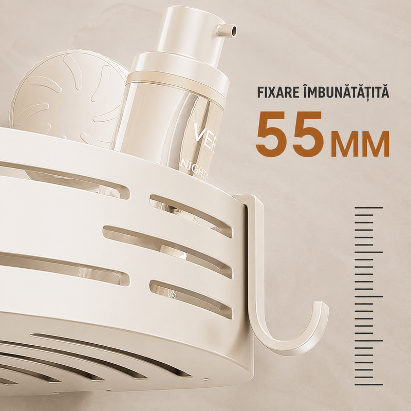 Casa si Gradina - Sanitare - Suporturi si accesorii baie - Suporturi baie - Suport colt baie/Bucatarie cu ventuze A ATAB, fara gaurire, 4 carlige, bara pentru prosop, aluminiu premium - Infinity.ro