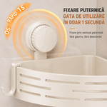 Casa si Gradina - Sanitare - Suporturi si accesorii baie - Suporturi baie - Suport colt baie/Bucatarie cu ventuze A ATAB, fara gaurire, 4 carlige, bara pentru prosop, aluminiu premium - Infinity.ro