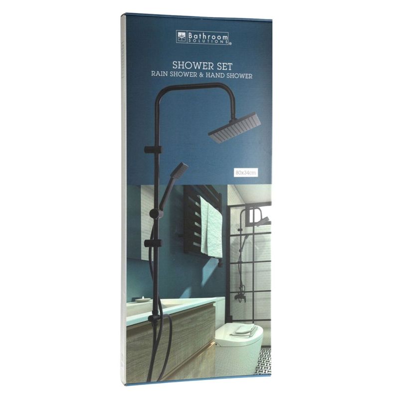 Casa si Gradina - Sanitare - Cazi si cabine de dus - Coloane si seturi de dus - Set complet de dus negru, cu bara reglabila, dus de mana si furtun flexibil - Infinity.ro