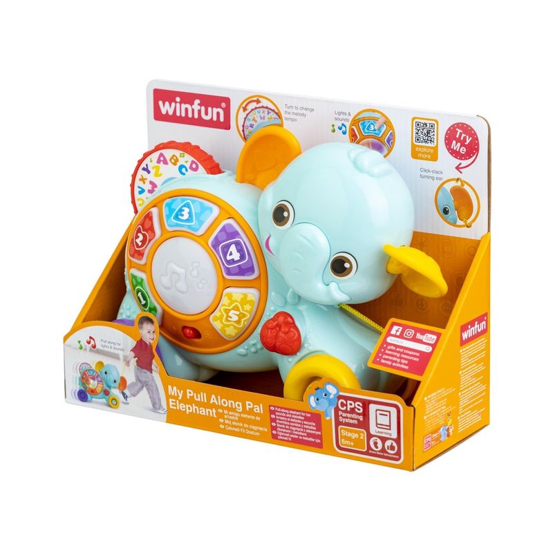 Jucarii, Copii si Bebe - Jucarii si jocuri - Jucarii bebelusi - Jucarii interactive bebelusi - Winfun Jucarie de Tras Elefant cu Sunete si Lumini - Infinity.ro