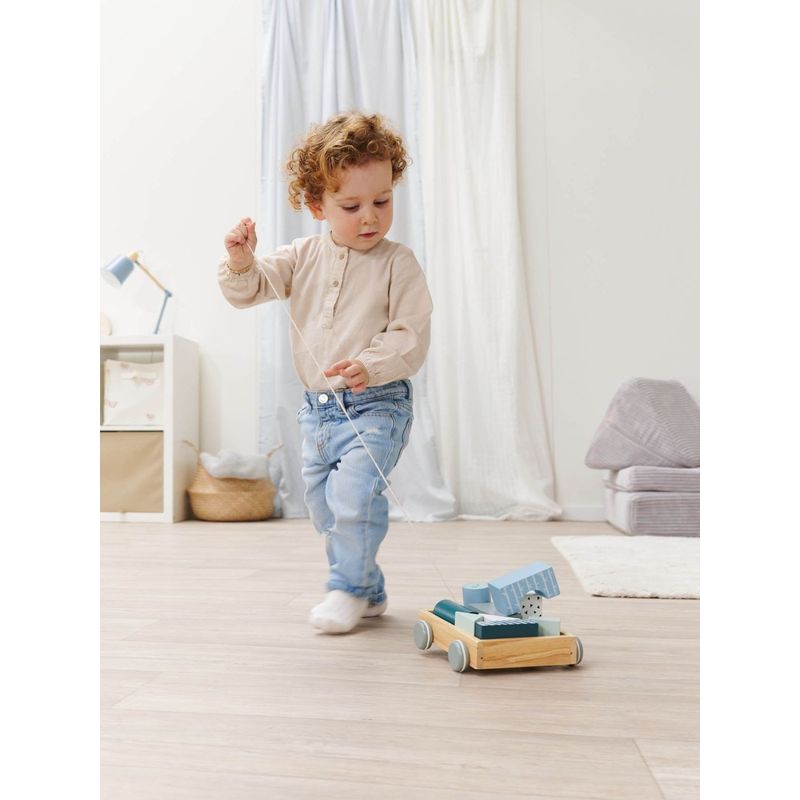 Jucarii, Copii si Bebe - Jucarii si jocuri - Jucarii bebelusi - Jucarii de tras/impins - Eichhorn Jucarie de Tras Remorca de Constructii din Lemn 18 cm - Infinity.ro