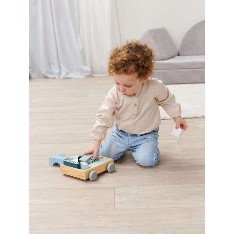 Jucarii, Copii si Bebe - Jucarii si jocuri - Jucarii bebelusi - Jucarii de tras/impins - Eichhorn Jucarie de Tras Remorca de Constructii din Lemn 18 cm - Infinity.ro