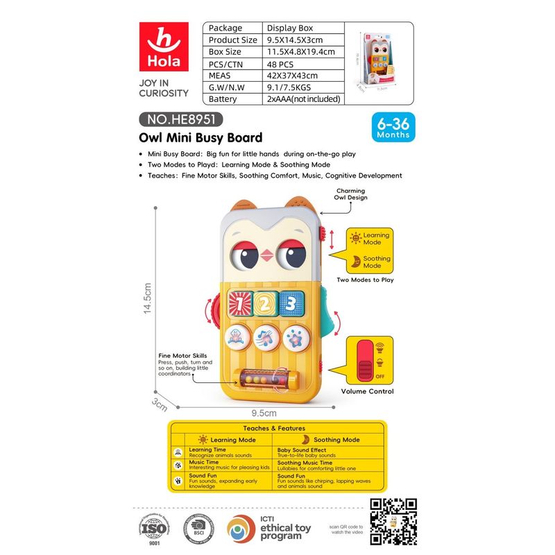 Jucarii, Copii si Bebe - Jucarii si jocuri - Jucarii bebelusi - Jucarii interactive bebelusi - Mini Tablita Educativa Bufnita cu Muzica si Lumini - Infinity.ro