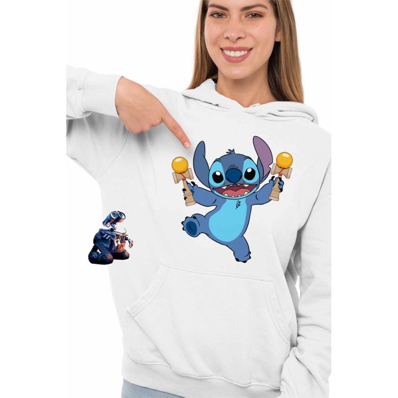Fashion, accesorii si bijuterii - Femei - Imbracaminte femei - Hanorace femei - Hanorac Femei Kendama Stitch Lilo Desene Animate, alb, marime 2XL - Infinity.ro