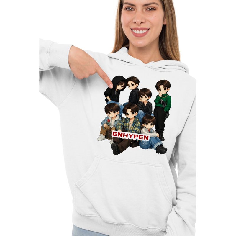 Fashion, accesorii si bijuterii - Femei - Imbracaminte femei - Hanorace femei - Hanorac Femei Kpop Enhypen Cartoon Merch, alb, marime 2XL - Infinity.ro