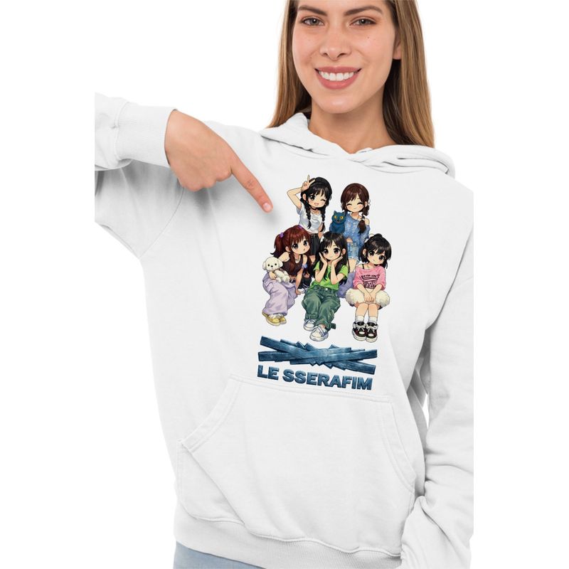 Fashion, accesorii si bijuterii - Femei - Imbracaminte femei - Hanorace femei - Hanorac Femei Le Sserafim Kpop Serafim Merch, alb, marime 2XL - Infinity.ro