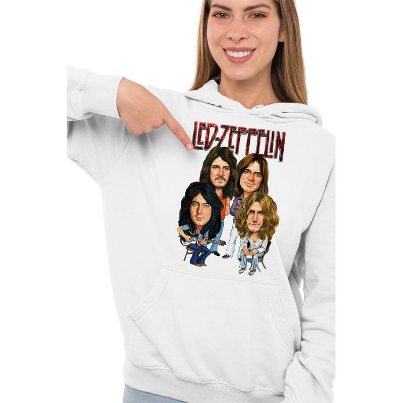 Fashion, accesorii si bijuterii - Femei - Imbracaminte femei - Hanorace femei - Hanorac Femei Led Zeppelin Cartoon, alb, marime 2XL - Infinity.ro