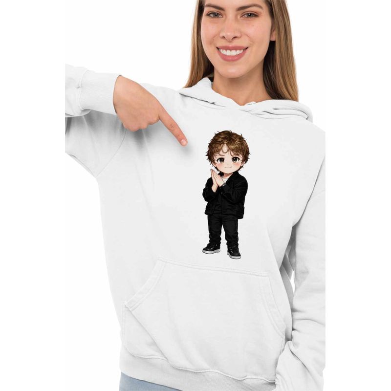 Fashion, accesorii si bijuterii - Femei - Imbracaminte femei - Hanorace femei - Hanorac Femei Lewis Capaldi Chibi Cartoon, alb, marime 2XL - Infinity.ro