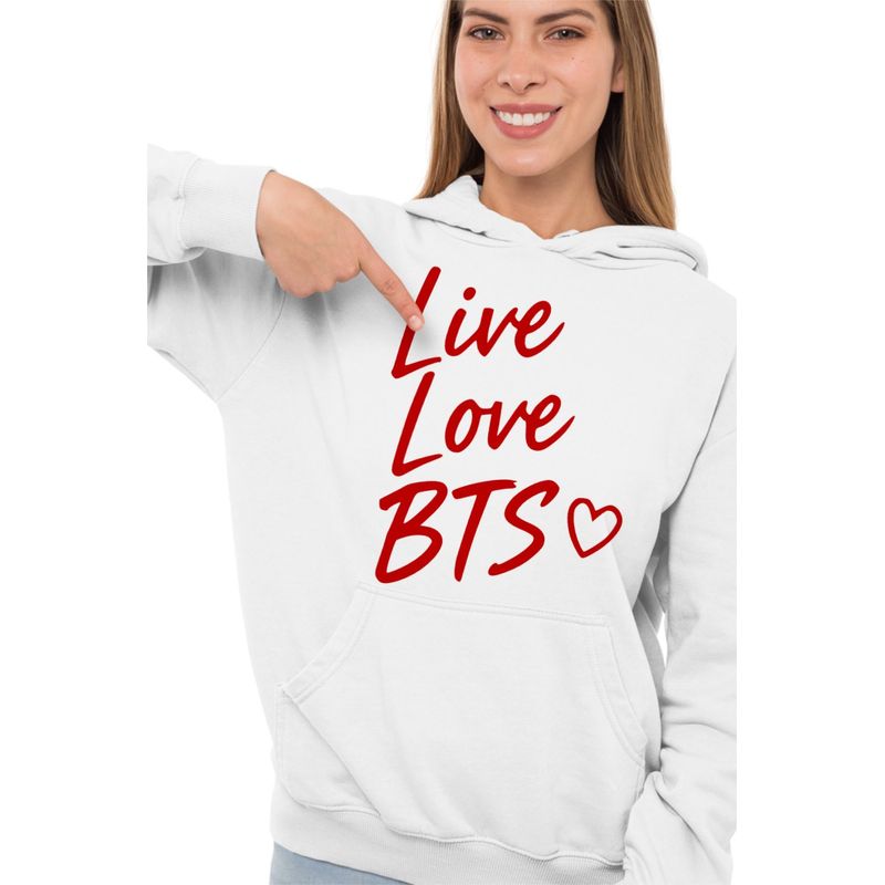 Fashion, accesorii si bijuterii - Femei - Imbracaminte femei - Hanorace femei - Hanorac Femei Live Love BTS Bangtan K-Pop, alb, marime 2XL - Infinity.ro