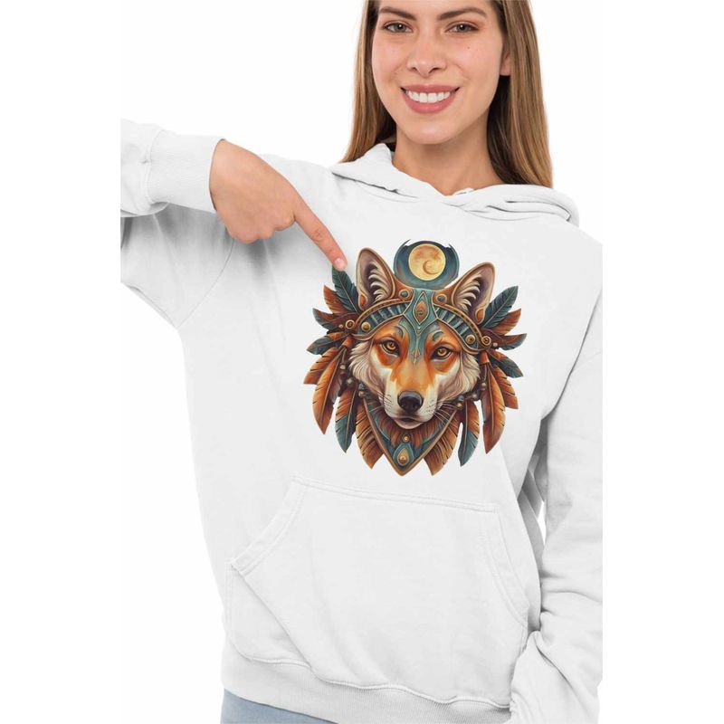 Fashion, accesorii si bijuterii - Femei - Imbracaminte femei - Hanorace femei - Hanorac Femei Lup Mistic Native American, alb, marime 2XL - Infinity.ro