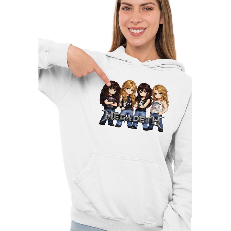 Fashion, accesorii si bijuterii - Femei - Imbracaminte femei - Hanorace femei - Hanorac Femei Megadeth Cartoon Chibi, alb, marime 2XL - Infinity.ro