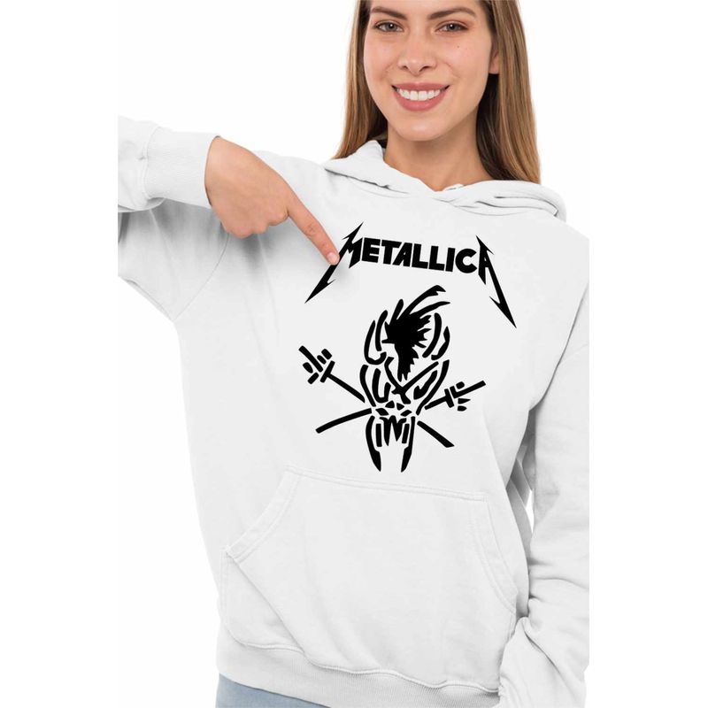 Fashion, accesorii si bijuterii - Femei - Imbracaminte femei - Hanorace femei - Hanorac Femei Metallica Merch Skeleton, alb, marime 2XL - Infinity.ro