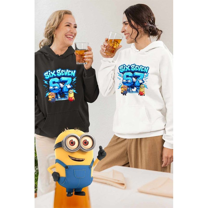 Fashion, accesorii si bijuterii - Femei - Imbracaminte femei - Hanorace femei - Hanorac Femei Minions 67 Six Seven Sase Sapte Despicable Steal Brainrot, alb, marime 2XL - Infinity.ro