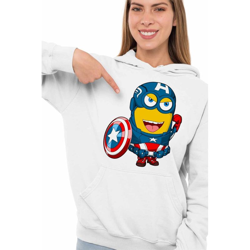 Fashion, accesorii si bijuterii - Femei - Imbracaminte femei - Hanorace femei - Hanorac Femei Minions Captain America Despicable, alb, marime 2XL - Infinity.ro