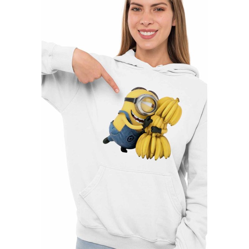 Fashion, accesorii si bijuterii - Femei - Imbracaminte femei - Hanorace femei - Hanorac Femei Minions Banana Despicable, alb, marime 2XL - Infinity.ro