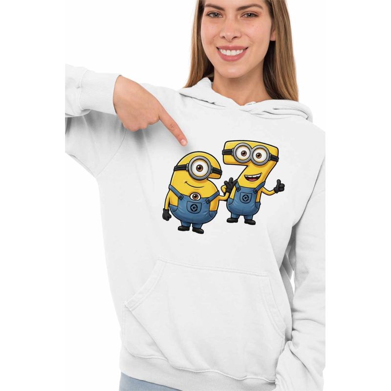Fashion, accesorii si bijuterii - Femei - Imbracaminte femei - Hanorace femei - Hanorac Femei Minions Six Seven 67 Sase Sapte Despicable, alb, marime 2XL - Infinity.ro
