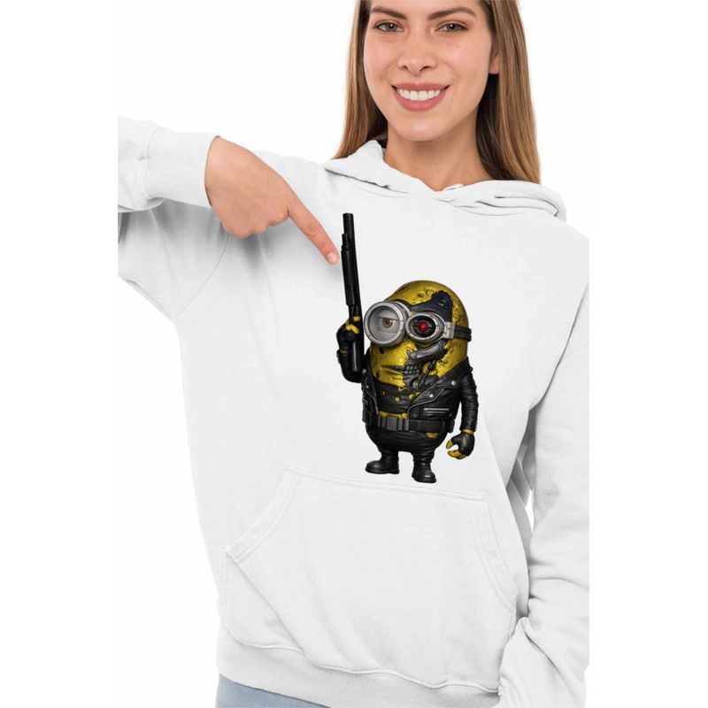 Fashion, accesorii si bijuterii - Femei - Imbracaminte femei - Hanorace femei - Hanorac Femei Minions Terminator Biker Despicable, alb, marime 2XL - Infinity.ro