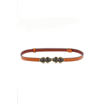 Fashion, accesorii si bijuterii - Femei - Accesorii femei - Curele femei - Curea Subtire Dama din Piele Ecologica, Catarama Florala Aurie, Portocalie, Talie 60-100 cm - Infinity.ro