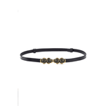 Fashion, accesorii si bijuterii - Femei - Accesorii femei - Curele femei - Set 2 Curele Subtiri Dama din Piele Ecologica, cu Catarama Decorativa Florala Aurie, Alb si Negru, 100 cm - Infinity.ro