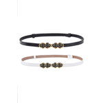 Fashion, accesorii si bijuterii - Femei - Accesorii femei - Curele femei - Set 2 Curele Subtiri Dama din Piele Ecologica, cu Catarama Decorativa Florala Aurie, Alb si Negru, 100 cm - Infinity.ro