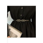 Fashion, accesorii si bijuterii - Femei - Accesorii femei - Curele femei - Set 2 Curele Subtiri Dama din Piele Ecologica, cu Catarama Decorativa Florala Aurie, Alb si Negru, 100 cm - Infinity.ro