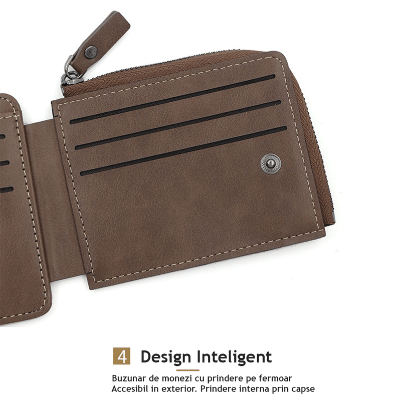 Fashion, accesorii si bijuterii - Barbati - Accesorii barbati - Portofele barbati - Portofel pentru Barbati din Piele Ecologica de Calitate Superioara, 12 locuri de card si buzunar de monezi, Maro - Infinity.ro