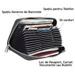 Fashion, accesorii si bijuterii - Femei - Accesorii femei - Portofele femei - Portofel de Dama Foarte Incapator cu spatiu pentru 36 carduri, peste 100 bancnote, Piele Ecologica, Negru - Infinity.ro